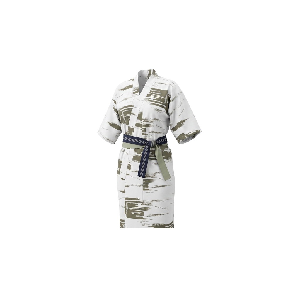 Shima Kanko Hotel Japanese Yukata Robe White Olive Green Cotton with 2 Obi Belts